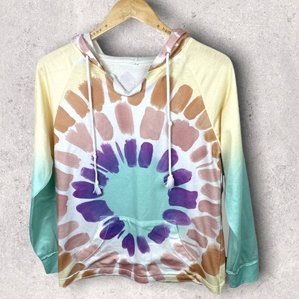 Tie Dye Hoodie‎ Pullover Lightweight Sweatshirt Bohemian Size Small Hippie Top S